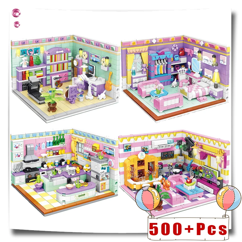 +De 500 Pcs Cidade de Blocos de Construção de Brinquedos Tijolos de Presentes para Meninas Crianças DIY Mini Quarto, o Modelo de Cozinha Amigos Micro Construção de MOC