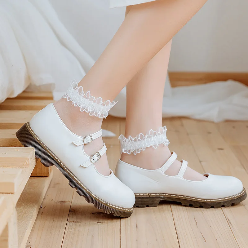 De 5 pares de meias de renda Kawaii mulheres de verão de alta tendência de estilo Japonês, Transparente, Invisível tornozelo no-show Meias com impressão de luxo