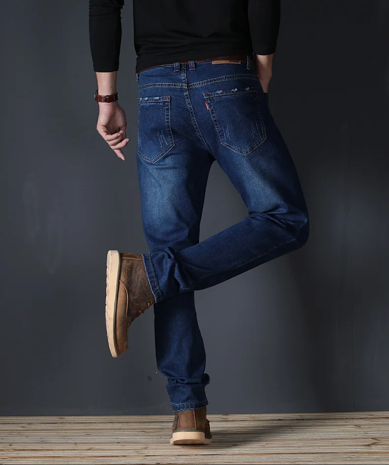 J1938 -2020 verão de calças de brim dos homens straight fit grande meados cintura de calças de brim dos homens elástico simples calças de negócios
