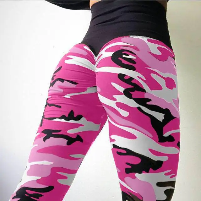 Esporte feminino de Fitness Legging Impressão de Camuflagem de Formação Calças Push-Up Treino de Ginásio Calças de Yoga para Meninas