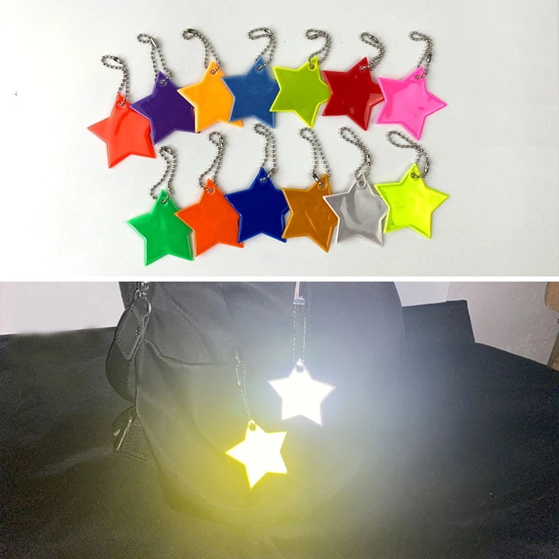 10Pcs Criança Reflectores de Segurança Chaveiros Elegante Reflexiva Estrelas Engrenagem Mochilas, Carrinhos de bebê Jaquetas Seguro Refletor Chaveiro