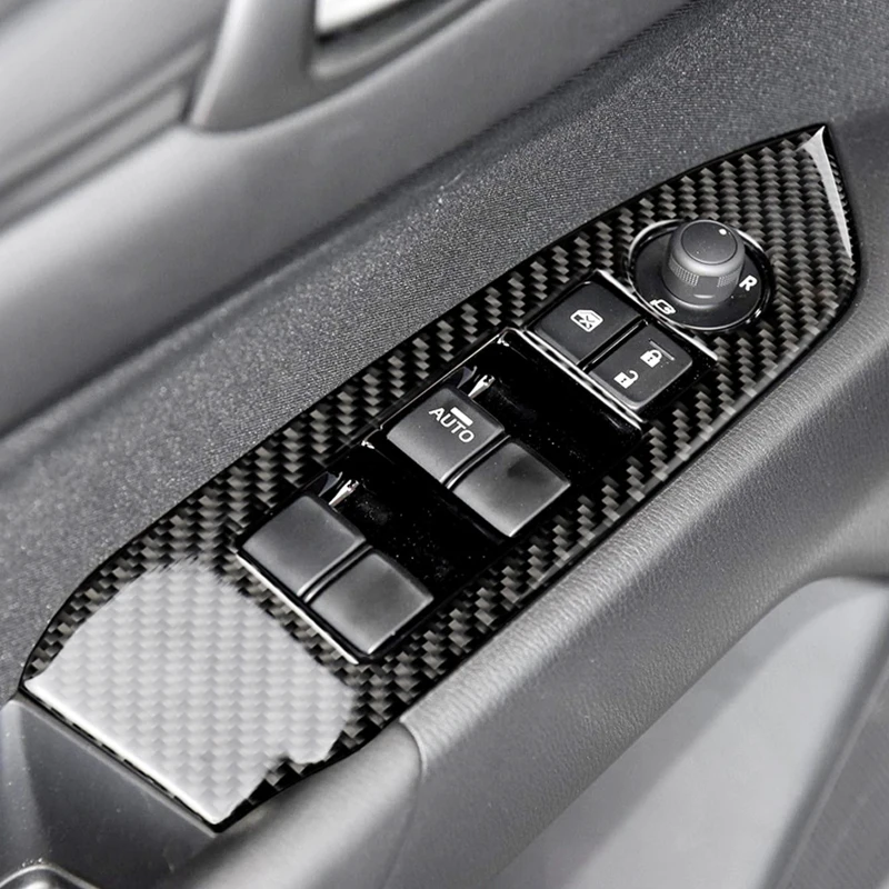 4pcs de Fibra de Carbono Carro Interruptor da Janela de Braço Porta Tampa do Painel Adesivo Decorativo de Guarnição Para o Mazda CX-5 CX5 2017 2018 APENAS LHD