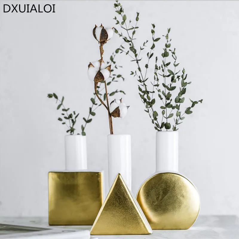 Nordic geométricas Simples vaso de decoração para casa acessórios de moda Moderna de ouro, vasos de flor casamentos enfeites de porcelana