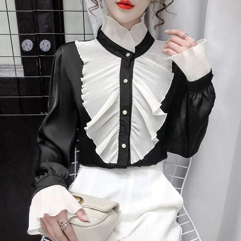 Moda Das Mulheres Blusas Retro Medieval Francês Princesa De Manga Comprida Senhora Camisas Estão Em Alta Tops Com Decote Em Patchwork Blusas Femininas