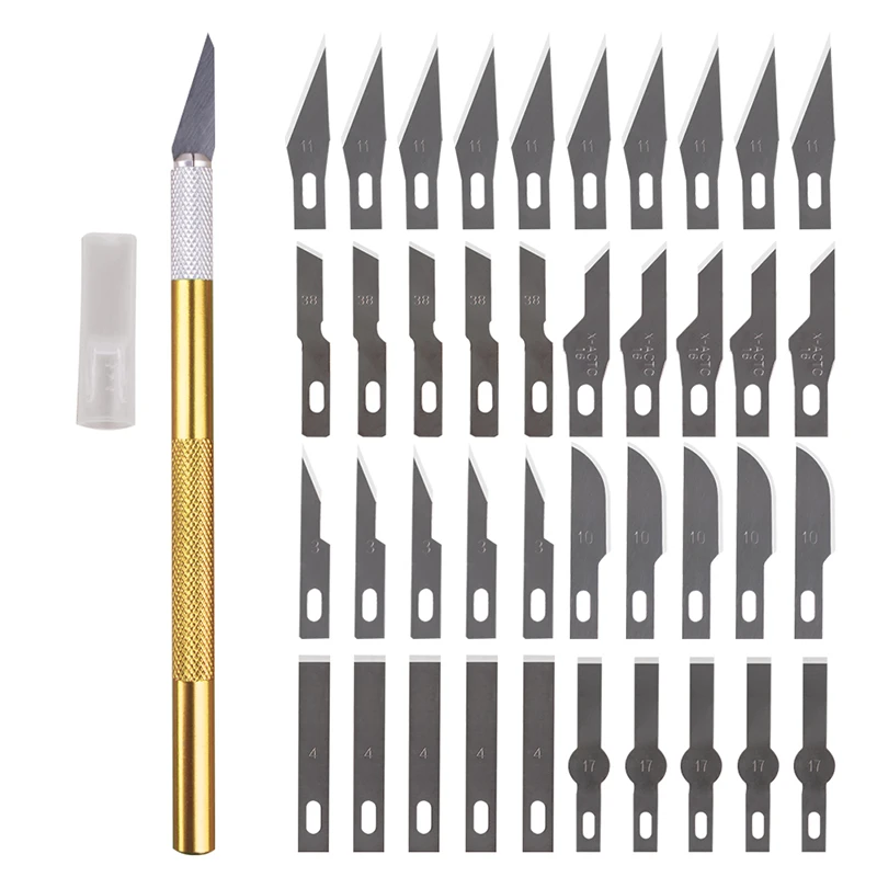 Non-Slip Metal Bisturi Faca Kit de Ferramentas de Cortador de Gravura de Artesanato facas + 40pcs Lâminas de Telefone Móvel PCB DIY de Reparação de Ferramentas de Mão