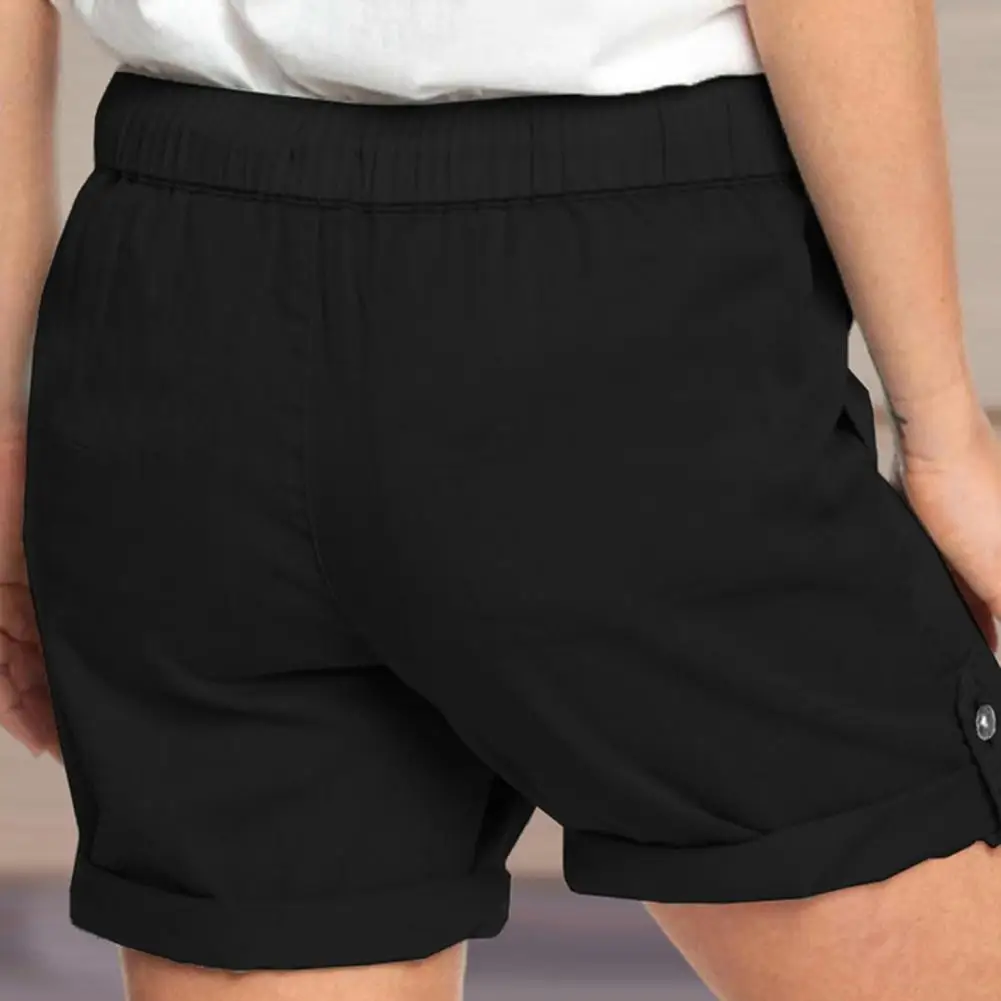 Mulheres de Shorts de Meados de Ascensão Cor Sólida Senhoras da forma de Cordão, Bolsos de Calças Curtas Novos Esportes de Verão de Calças de Streetwear Plus Size