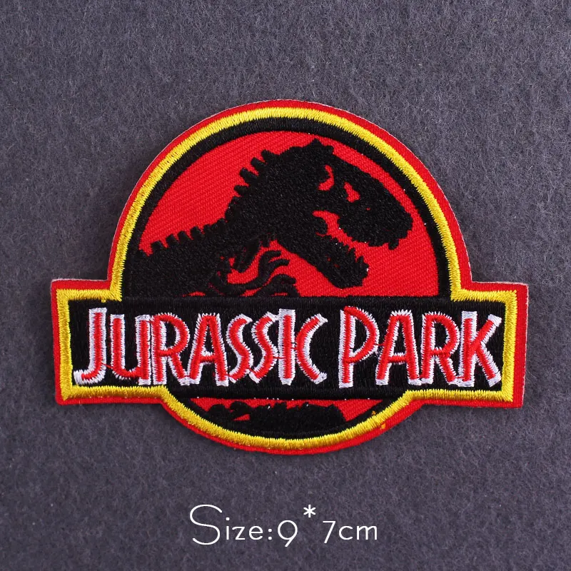 DIY Jurassic Park Dinossauro Patch para a Roupa a Ferro na Embroideried Manchas na Roupa de Caveira Punk Emblema do Patch Jaqueta Applique