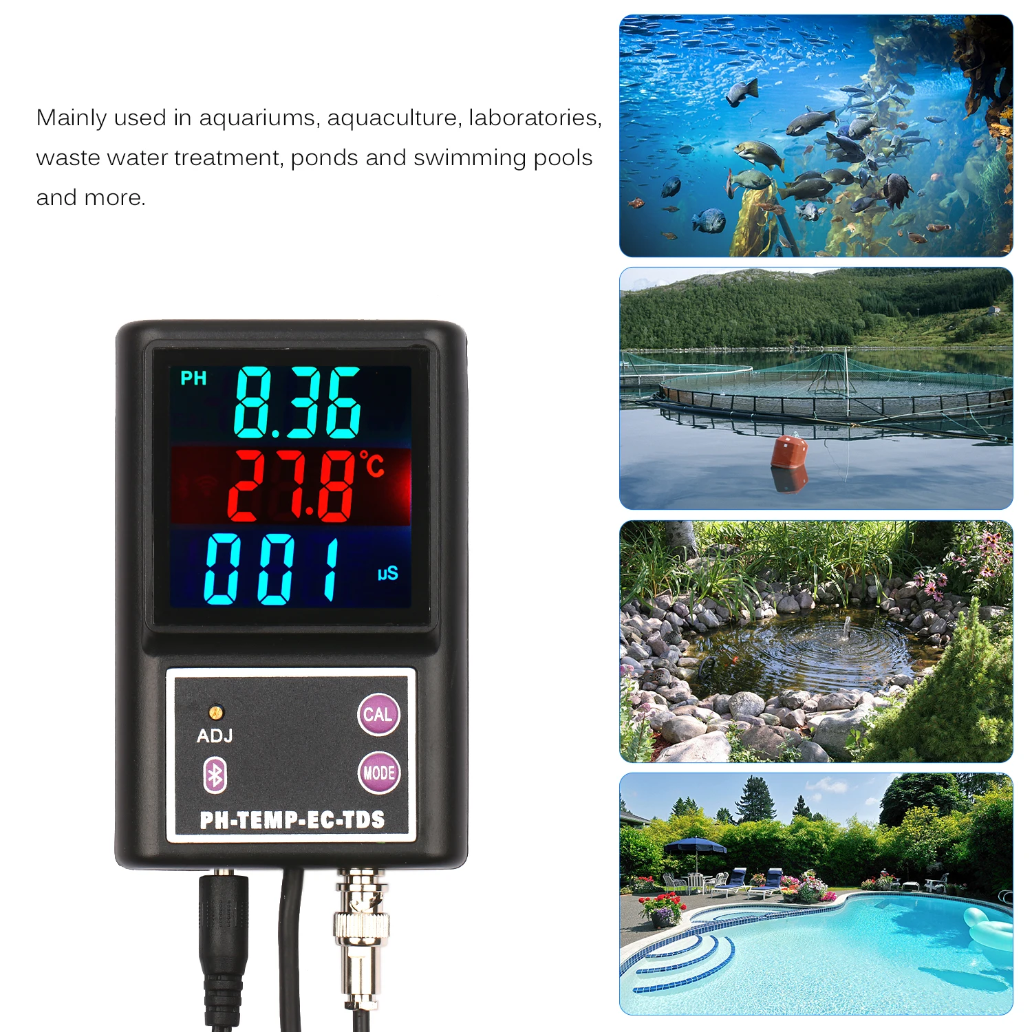 Temperatura PH&CE&TDS Medidor de Qualidade de Água Multi-Parâmetro de Monitor de BT Conexão sem Fio Digital Online Medidor Preciso Testador