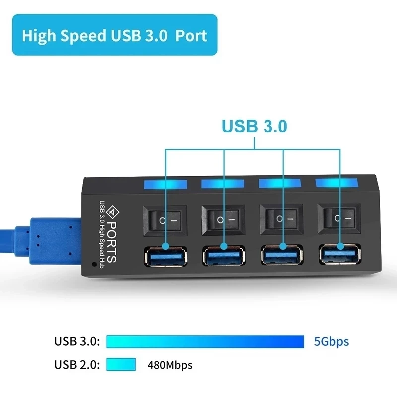 USB 3.0 Hub Hub USB 3.0 Multi USB Divisor de 3 Hab Usar o Adaptador de Energia 4/7 Porta Várias Expansor de Hub Switch para PC Portátil