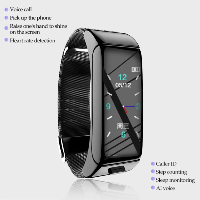 2 Em 1 Smart Watch, com Fone de Pulseira Coração da Taxa de Saúde de Monitoramento sem Fio de Fone de ouvido com Microfone SmartWatch para Mulheres, Homens