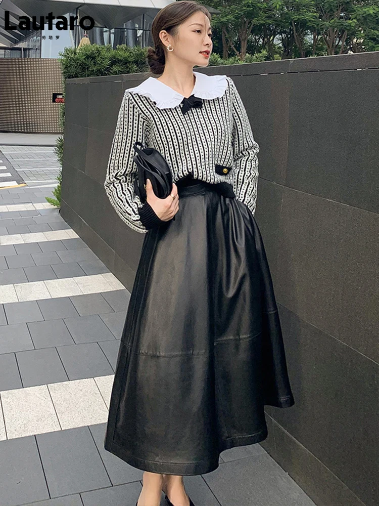 Lautaro Preto midi saia de couro mulheres de cintura alta, uma linha de saias Longas para as mulheres coreano roupas para mulheres 2021