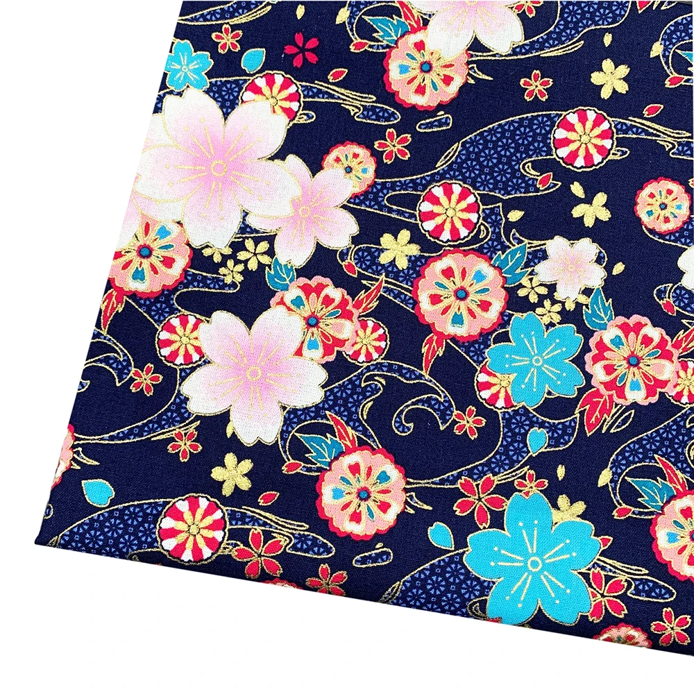 Azul Escuro Em Estilo Japonês, Flores De Tecido,O Bronzeamento Tecido De Algodão Tecido Para Costurar Kimono Bonecas E Sacos De Costura De Retalhos
