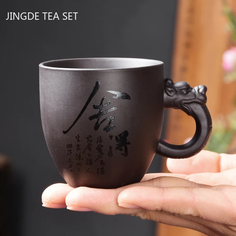 4 pcs/monte Artesanal Roxo Xícara (chá) de Argila esculpidos a Mão única xícara de Chá tigela Master Cup Chinês Teaware Beber chá, conjunto de acessórios