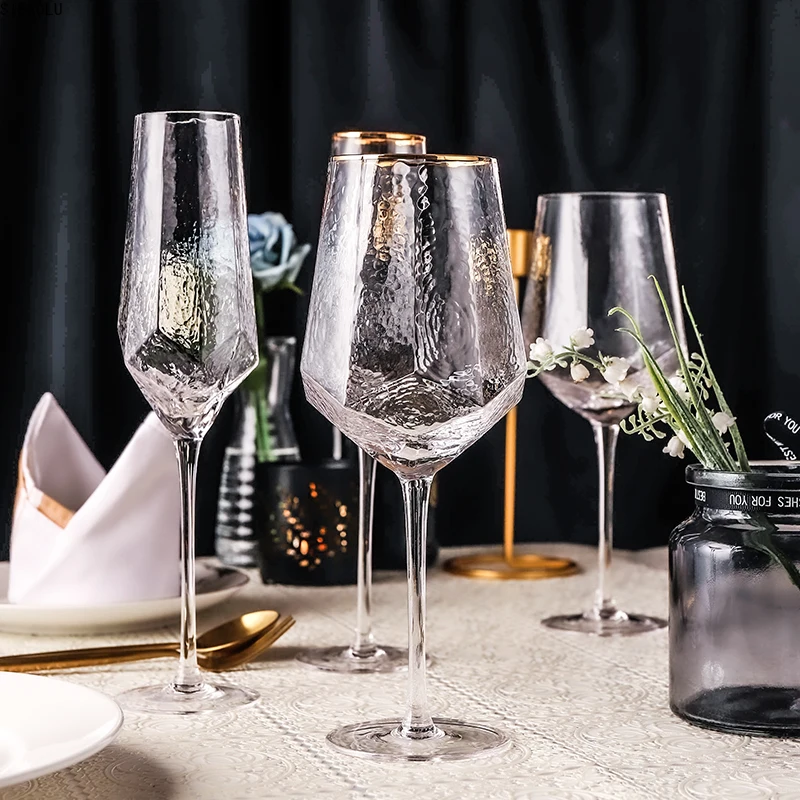 Criativo De Vidro Copos De Vinho Em Casa Martelado Cálice De Vinho Tinto De Vidro Do Diamante Champagne Vidro Copos De Vinho Transparente Ondulação