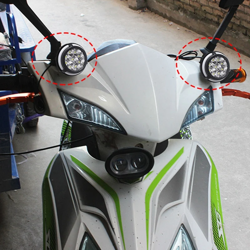 2PCS/Set Motocicleta Farol de Nevoeiro Luzes de Condução Frontal da Cabeça de Lâmpada 9 LED Retrovisor Ajuste de Luz Para Moto 12V