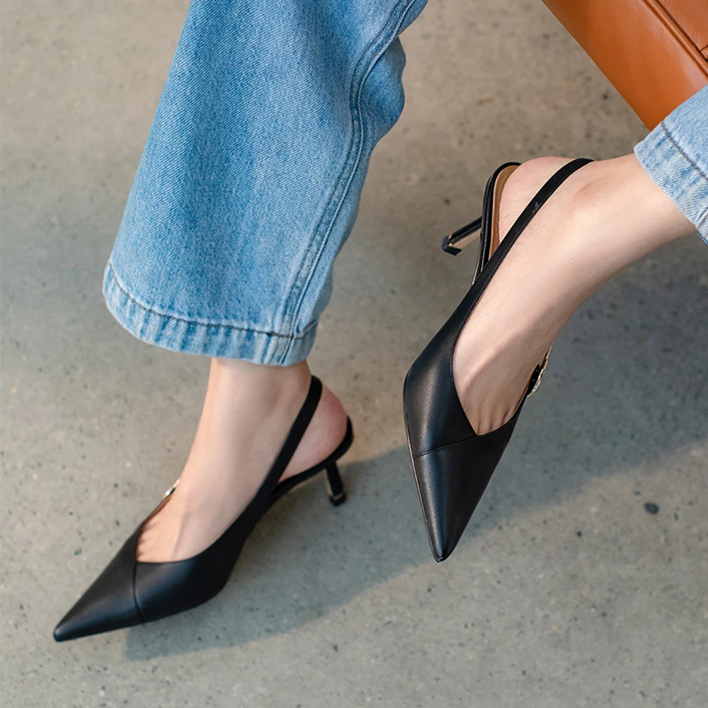 ISNOM Mulheres de Verão, Sandálias de Couro Genuíno Sandálias Fivela de Sandálias Clipe de Metal Decoração Fina e Salto Alto Sapatos de Vestido 2021