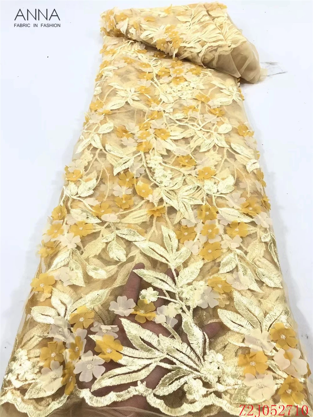 Anna 3d applique bordado africana tecido de renda 2021 francês líquido amarelo nigeriano tecidos de malha de 5 m/pcs para o vestido de festa de casamento
