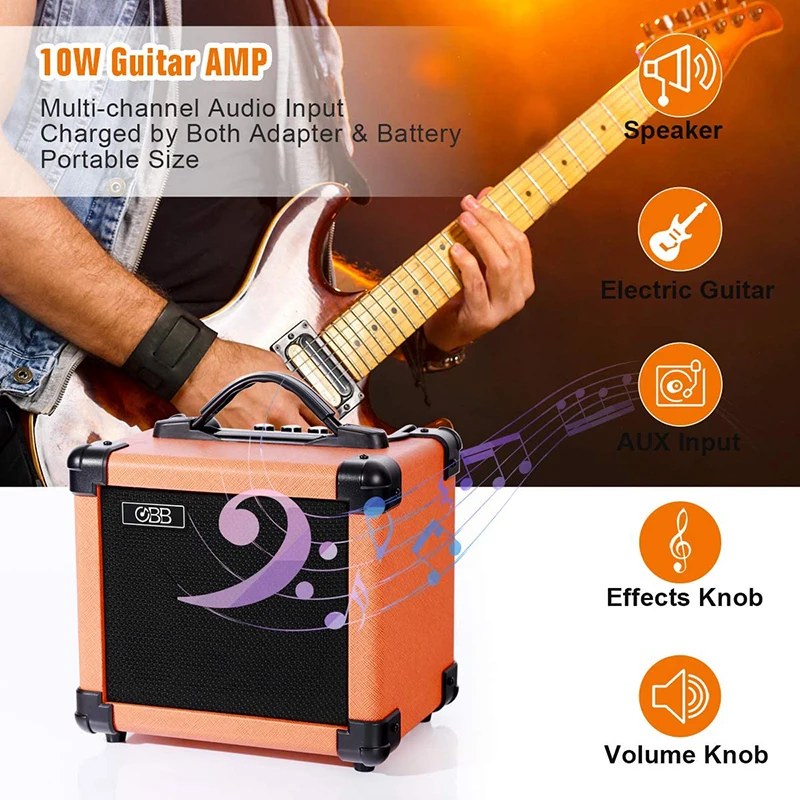Coolmusic Única 10G Guitarra Amplificador de alto-Falante Bluetooth Portátil do AMPLIFICADOR Combo com Efeito de Distorção Bass Treble Equalizador