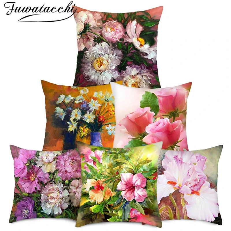 Fuwatacchi Lados Dobro Impresso fronha de Coloridas Flores da Primavera Capa de Almofada para a Home do Sofá Decorativo Jogar Fronhas