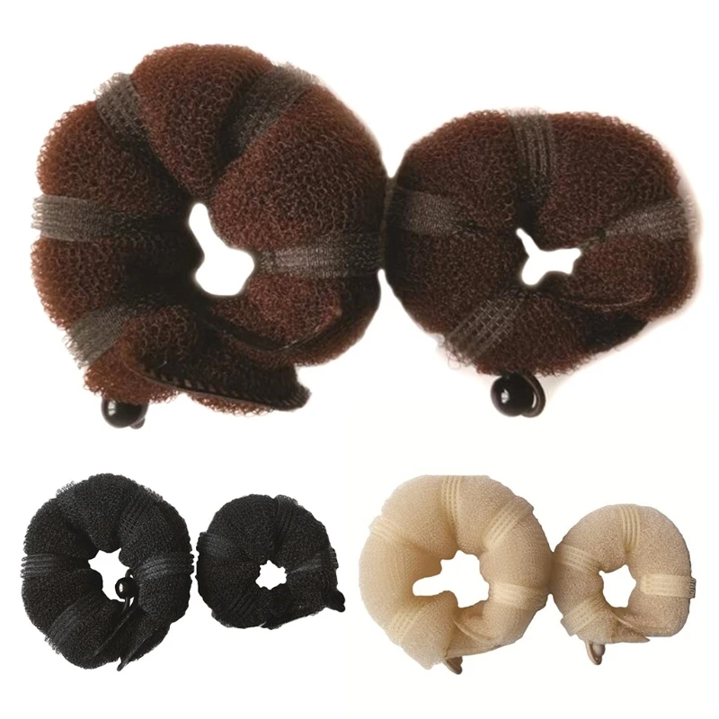 2Pcs Magic Hair Bun Maker Anel Styler Vintage Updo Scrunchies Elástico Modelador de DIY Ferramentas de Estilo Acessórios com Botão