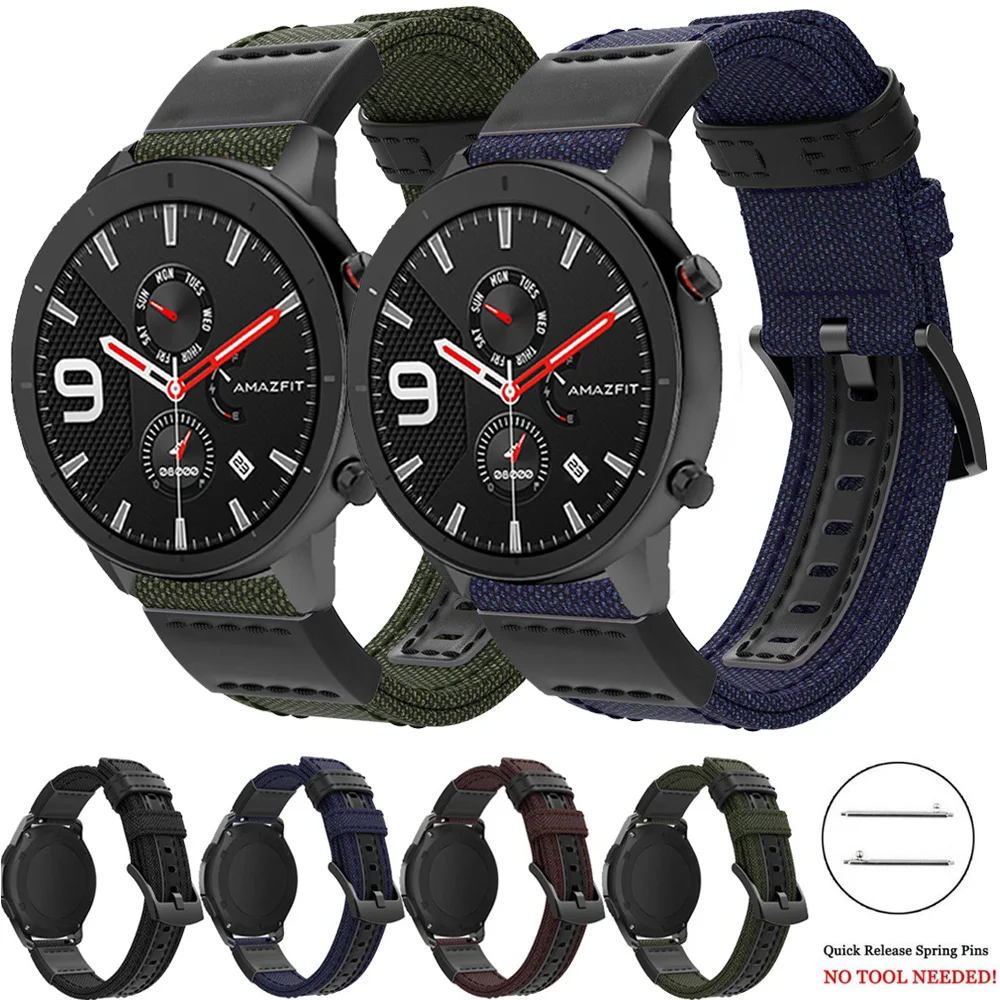 20 22mm de Nylon faixa de relógio de Couro para Xiaom Huami Amazfit Bip Lite Ritmo Stratos 2 2S GTR 47mm Smart watch Acessórios alça de cinto