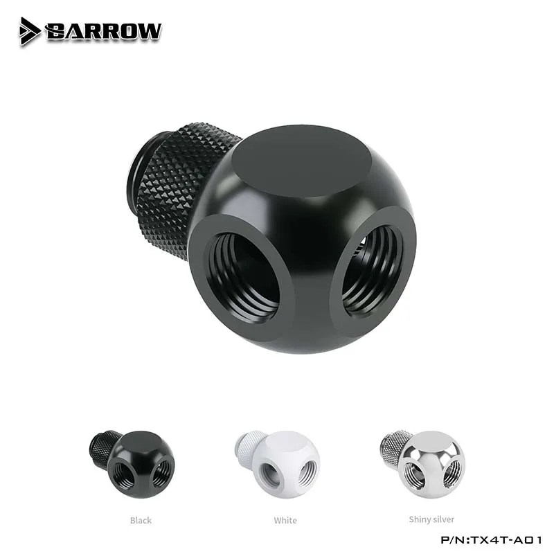 Barrow preto/prata/branco extensor de rotação 4-Forma cúbicos adaptador de montagem de assento,G1/4, encaixe para o radiador de água do PC TX4T-A01