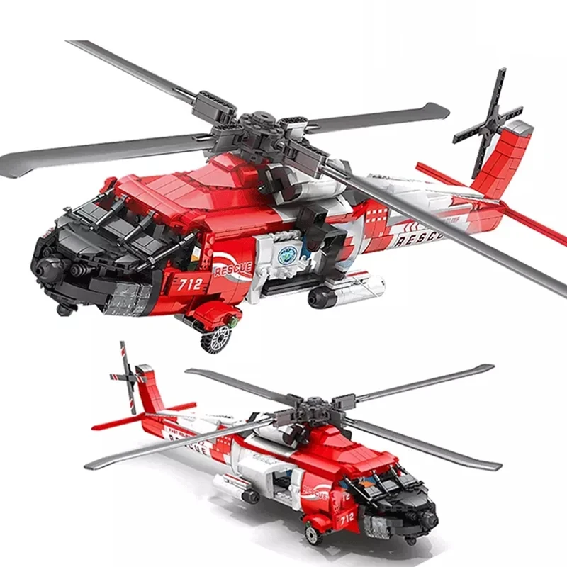 Novo MOC Ar de Busca E Salvamento de Aeronaves Helicóptero Tijolos Plano Criativo Cidades Herói da Série de Blocos de Construção de Brinquedos para as Crianças Presentes