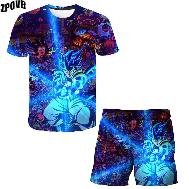 Verão Dragon Ball Camisetas Ternos da Moda TShirt Vegeta Roupas para Crianças Conjuntos de T-shirt & Shorts 2 Conjuntos de Peças de Roupa de Meninos de Terno