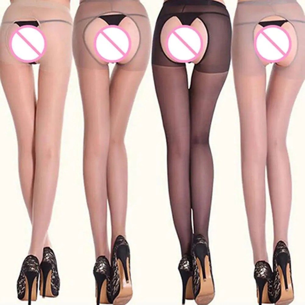A meia-calça de Cor Sólida Crotchless Mulheres Pura Abrir Virilha, meia-Calça Transparente Meias Longas Leggings para Dormir Ajuste Mais