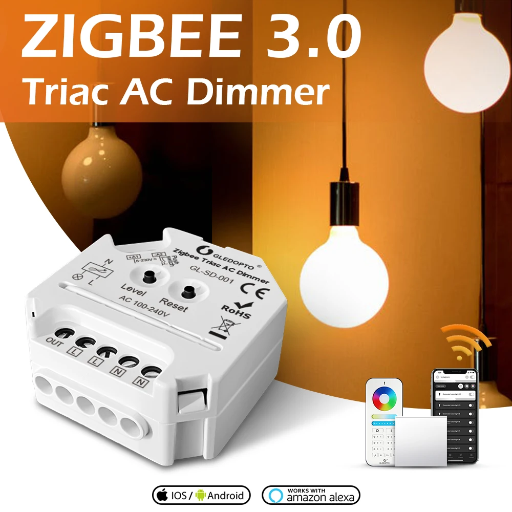 Zigbee 3.0 led de CA dimmer Casa Inteligente triac botão interruptor táctil LED controlador de Trabalhar com 2,4 G de Controle Remoto Smartthings
