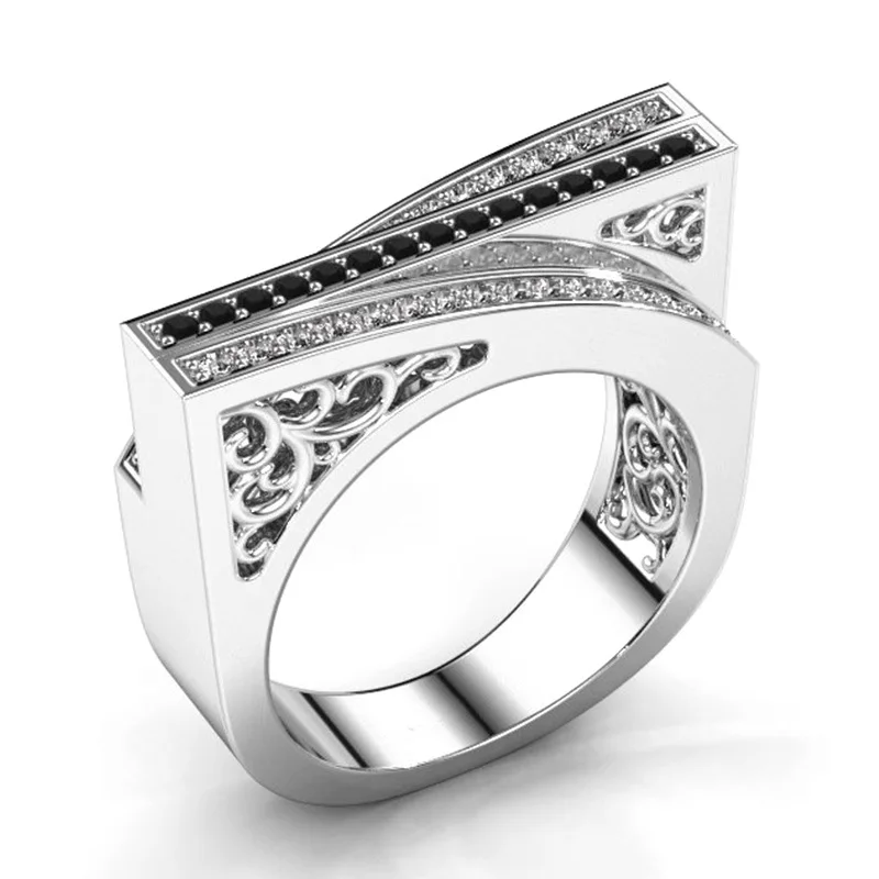 Requintado Personalidade Unisex Zircão Anel Preto e Branco, Bicolor Zircão Micro-Anel de embutimento Anéis de Casamento