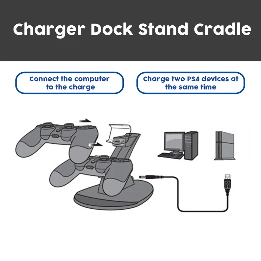 Controlador de Carregador Dock LED Duplo USB PS4 Suporte de Carregamento da Estação de Berço para a Sony Playstation 4 PS4 / PS4 Pro /PS4 Slim, Controlador de