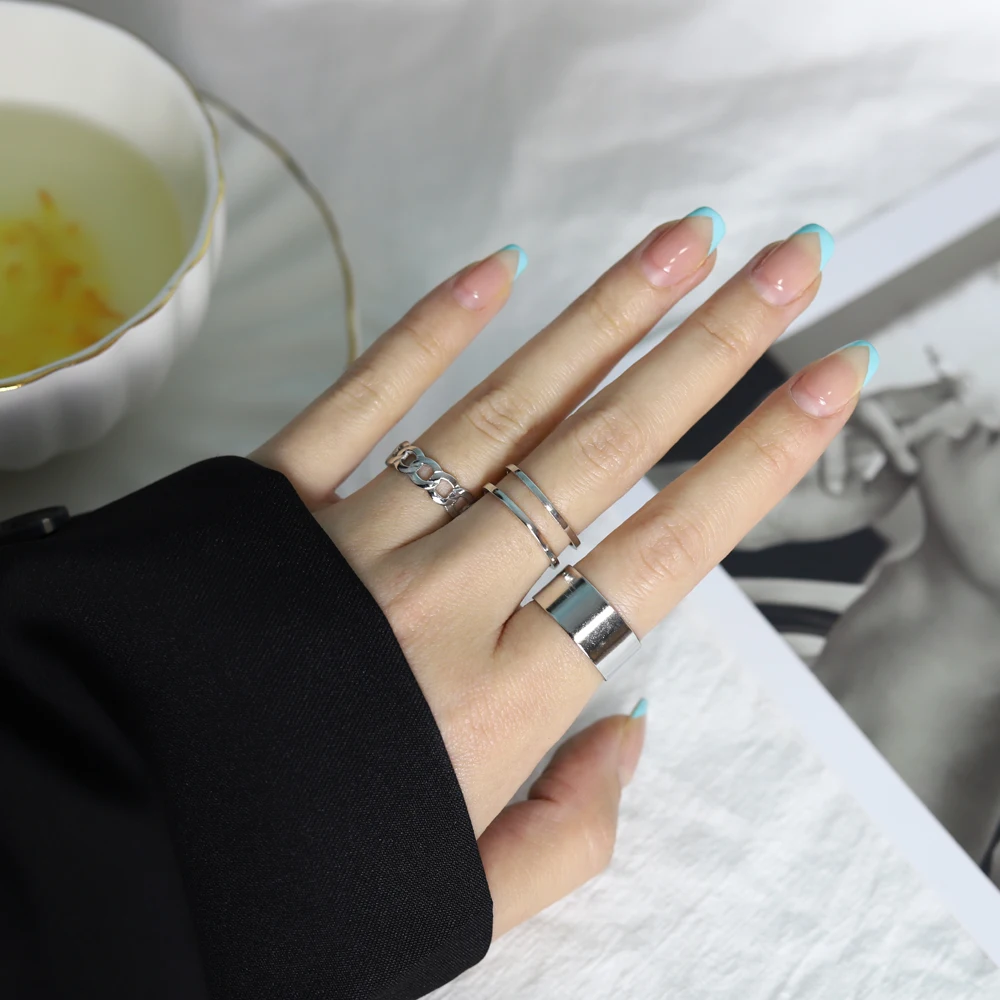 2021 Moda Design Simples Vintage Cor de Prata Comum de Conjuntos de Anéis para as Mulheres, Jóias Versão coreana Conjunto de Anéis Estilo Punk Jóias