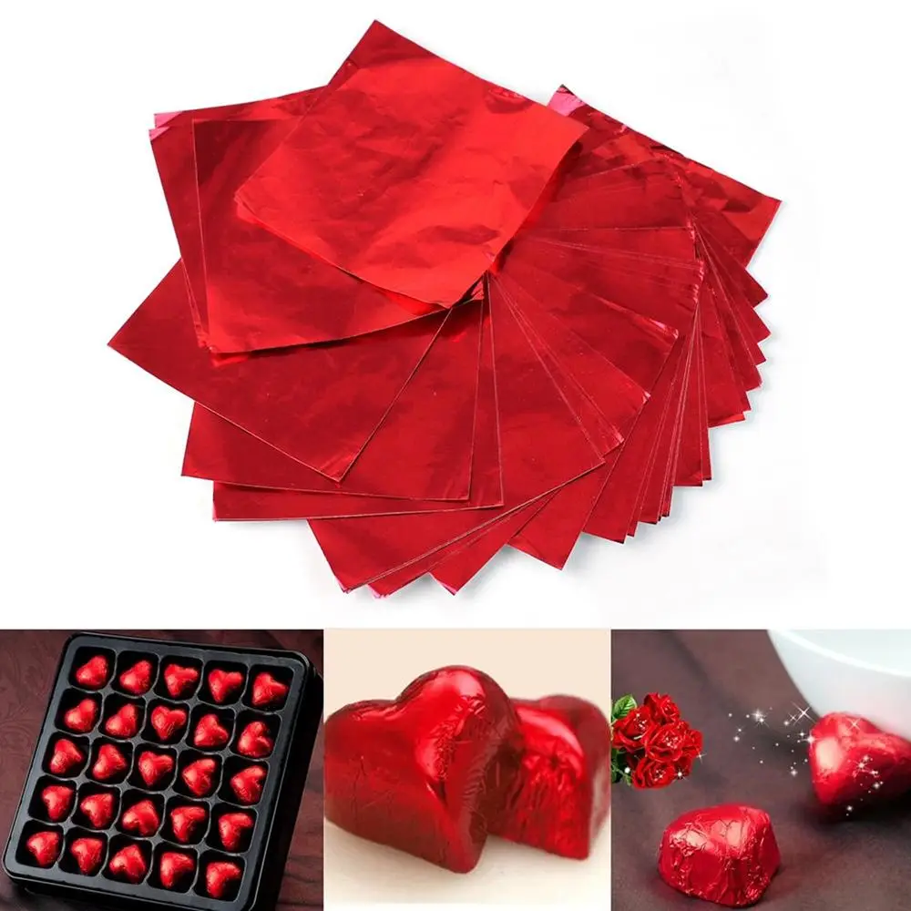 100 pcs 8x8cm Praça DIY Alimentos Folhas de Alumínio Papel Chocolate Lolly Embalagem de Aniversário Wrapper Folha de papel autocolante