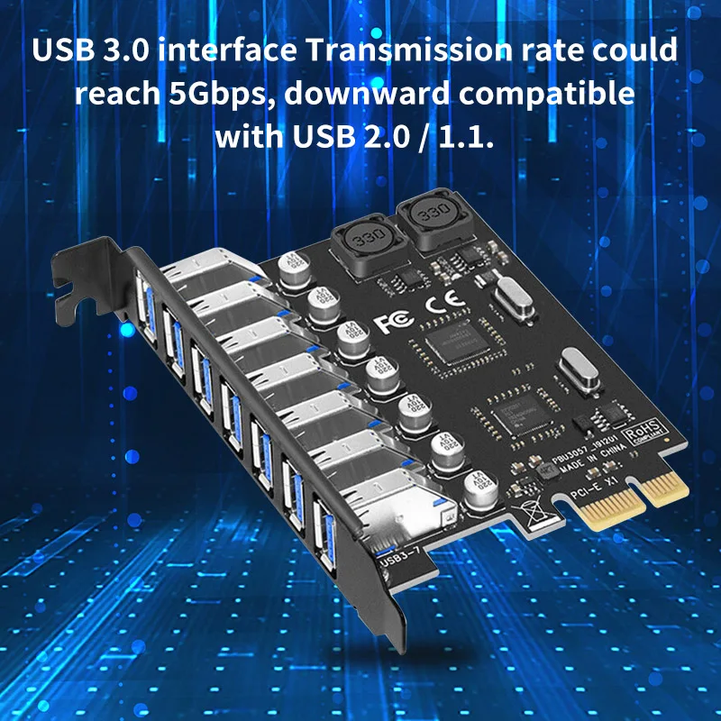 Super Velocidade PCI-E USB 3.0 PCI-E USB placa de Adaptador USB 3.0 7 Portas de Expansão do Conector da Placa com o Driver de CD para o ambiente de Trabalho