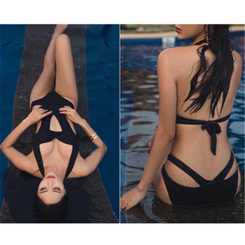 2020 Sexy Preto Halter Cortar Curativo Trikini Nadar Maiô Monokini Push-Up Brasileira Swimwear Das Mulheres Um Maiô De Peça