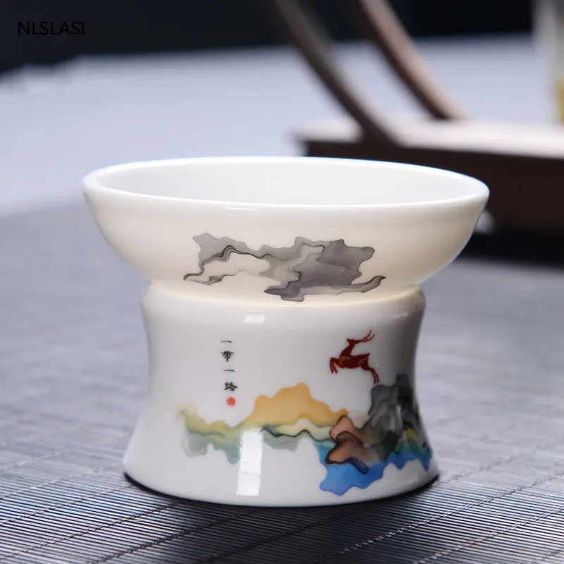 Retro Cerâmica Coador de Chá feito a mão Azul e a branca da porcelana do Cha Hai filtro de Café Soco Filtro de Chá Chinês conjunto de Acessórios