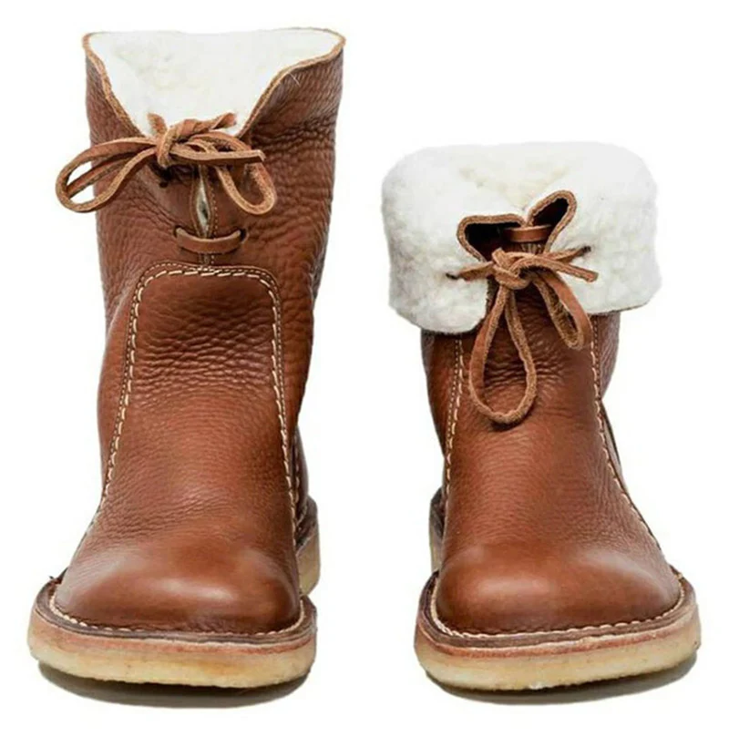 2020 Mulheres Botas de Neve Para a Mulher de Inverno Luxuoso da Pele Lace Up Boots Feminina Televisão Grande de Tamanho de Calçado de Botas Quentes de Couro PU Sapatos femininos