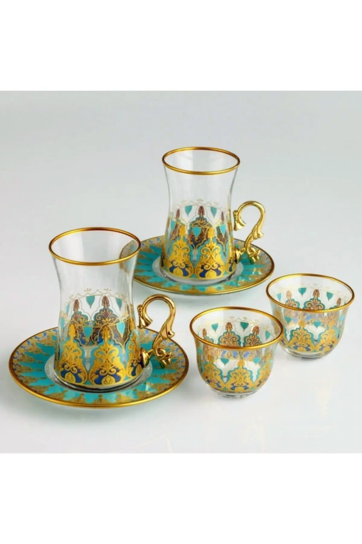Copos de chá e Mirra Conjunto, turco Copo de Chá, Tradicional, Conjunto de Vidro, Copo de Café, Ouro, Dourado, Conjunto de Vidro