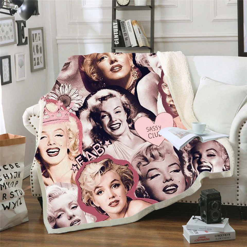 Marilyn Monroe Cobertor de Caracteres Impressos em 3d Sofá Capa de Edredão de Viagem Lençóis de Flanela de Pelúcia Jogar Cobertor de Lã