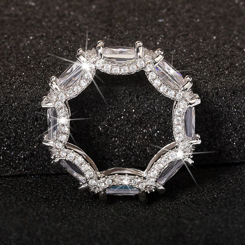 QTD Brilhante Retângulo Anel Branco AAA Zircão Anéis de Pedra Para as Mulheres 925 Sterling Prata Casamento Noivado Bandas de Jóias