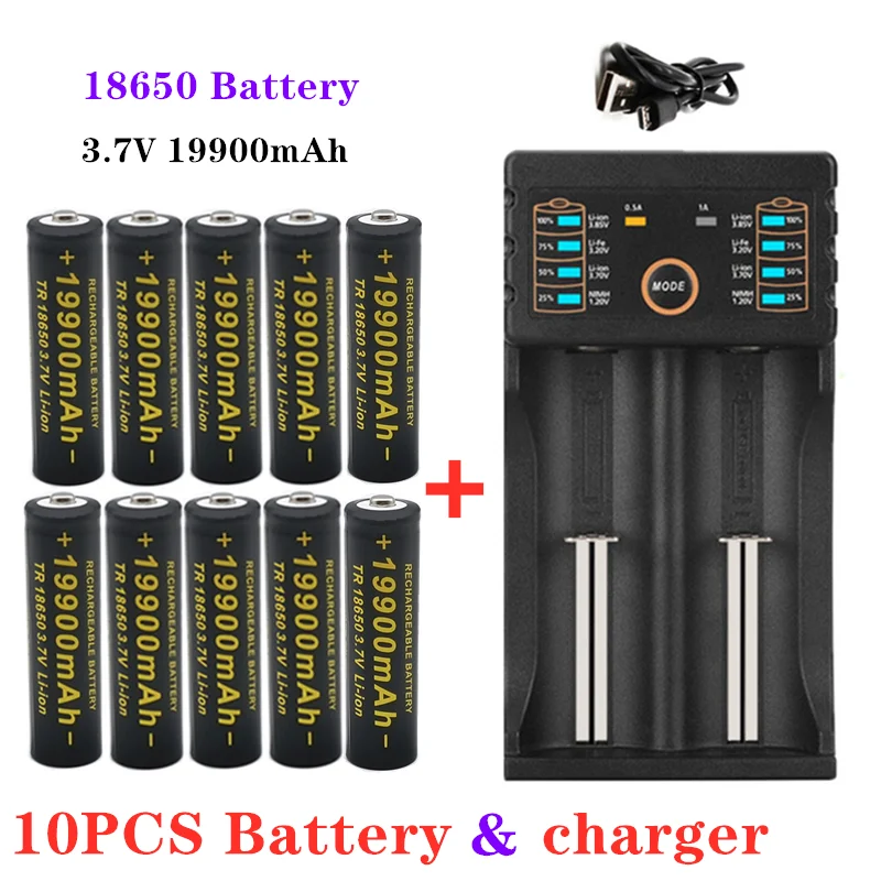 Novo 18650 bateria de 3,7 V 19900mAh bateria recarregável li-Ion bateria com carregador para lanterna Led batery litio bateria + Carregador