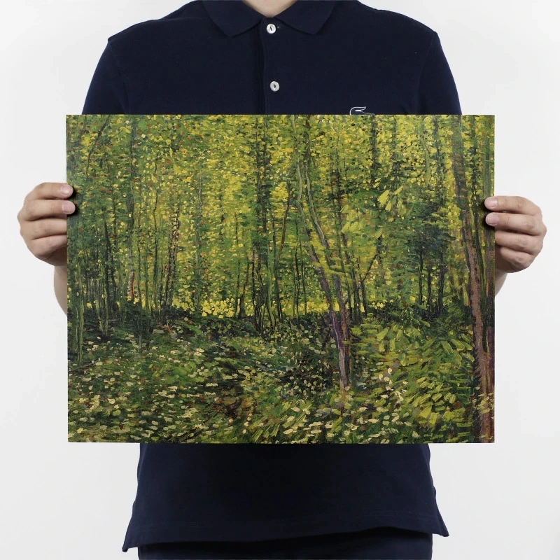 704 Verde Bosque de Árvores de Monet, Van Gogh / Vintage Papel de embalagem de Adesivos de Parede a Barra de Poster Retro Decorativa Pintura a Óleo 47x35.5cm