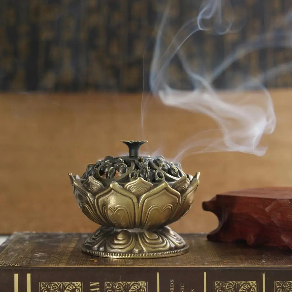 Lotus Forma de Zinco-Liga de cobre Incenso de Bronze Mini Incensário de Sândalo Casa Criativa Decoração de Escritório proprietário de Incenso Antigo Lotus 2020