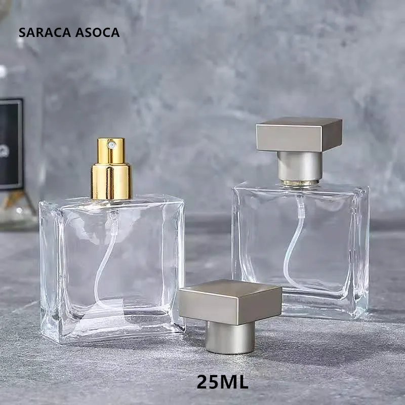 20pcs/lote 25 ml de Vidro de Spray de Perfume Garrafa Reutilizável Vazias de embalagens de Cosméticos Garrafa de Ouro Automizer Grande Capacidade