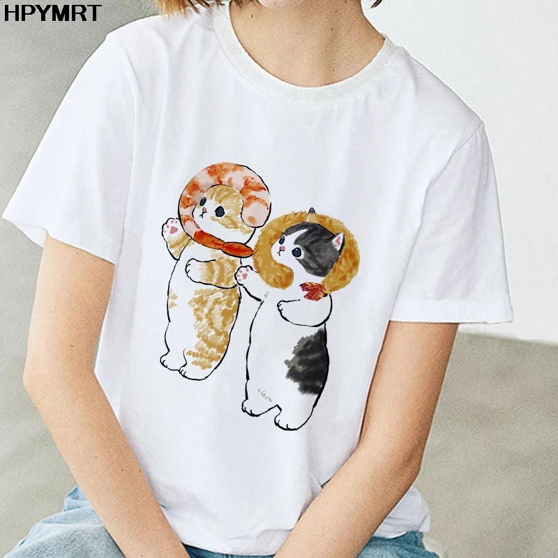 Nova Verão T-shirt das Mulheres Bonito Gato Engraçado Gráfico Casual anos 90, o Estilo de Manga Curta Roupas da Moda Imprimir Camiseta Feminina Tee Superior Femme