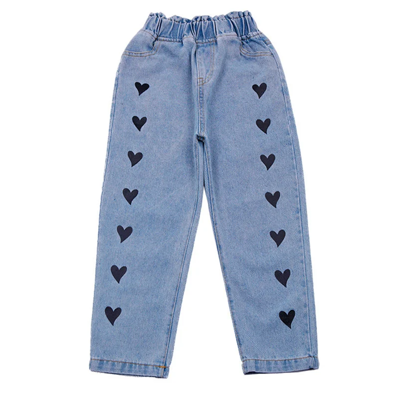 2021 Nova Moda Coração de Impressão Menina Jeans de Cintura Elástica Casual Calças Crianças Primavera, Outono, Roupas para Crianças de 4 6 8 10 12 14Year de Idade