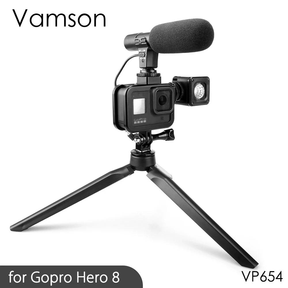 Vamson CNC Liga de Alumínio de Proteção Caso Gaiola para GoPro Hero 8 Preto Lente Gaiola para Go Pro Hero 8 Acessórios VP654