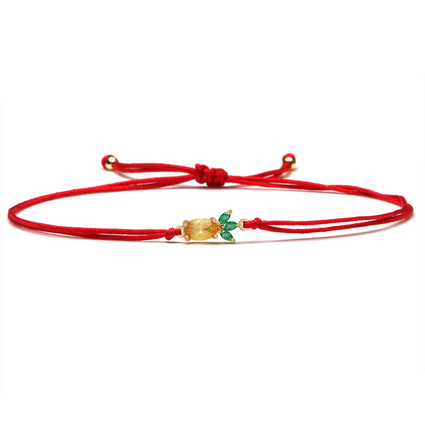 Mini Cúbicos de Zircônia Cristal Abacaxi Charme Bracelete feito a mão das Mulheres da Menina de Verde CZ Pedras de cor Amarelo Vermelho Cadeia de Proteger a Jóia de Presente