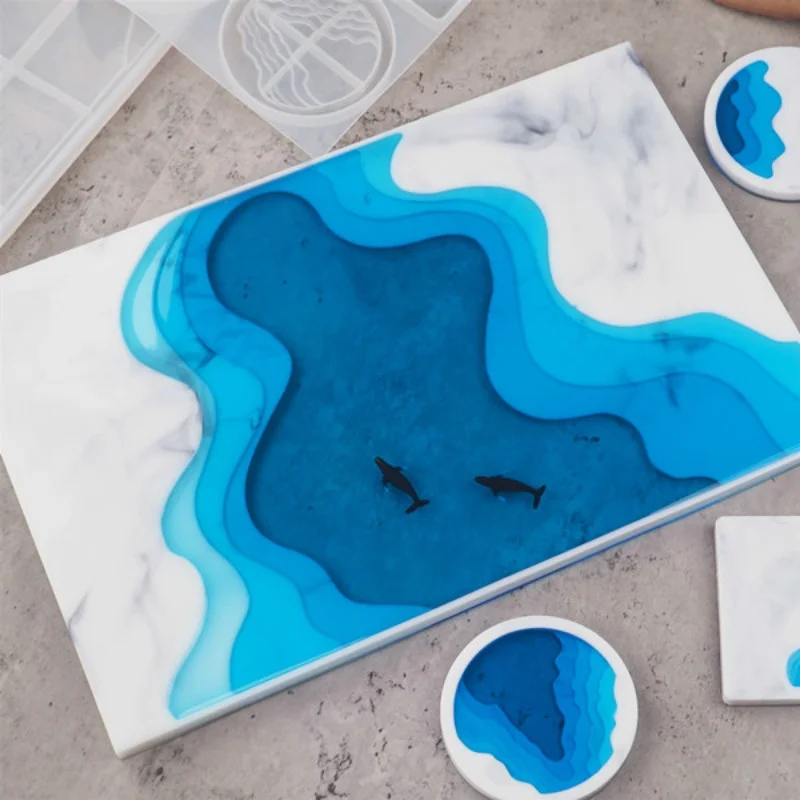 DIY Resina Epoxi Cristal Pingando Irregular Bandeja Ocean Terrace Paisagem de Montanha-russa Espelho Molde de Silicone